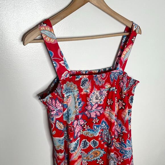 Talbots Womens Fit And Flare Midi Dress 16 Red Colorful Paisley Cotton Summer - Picture 8 of 10